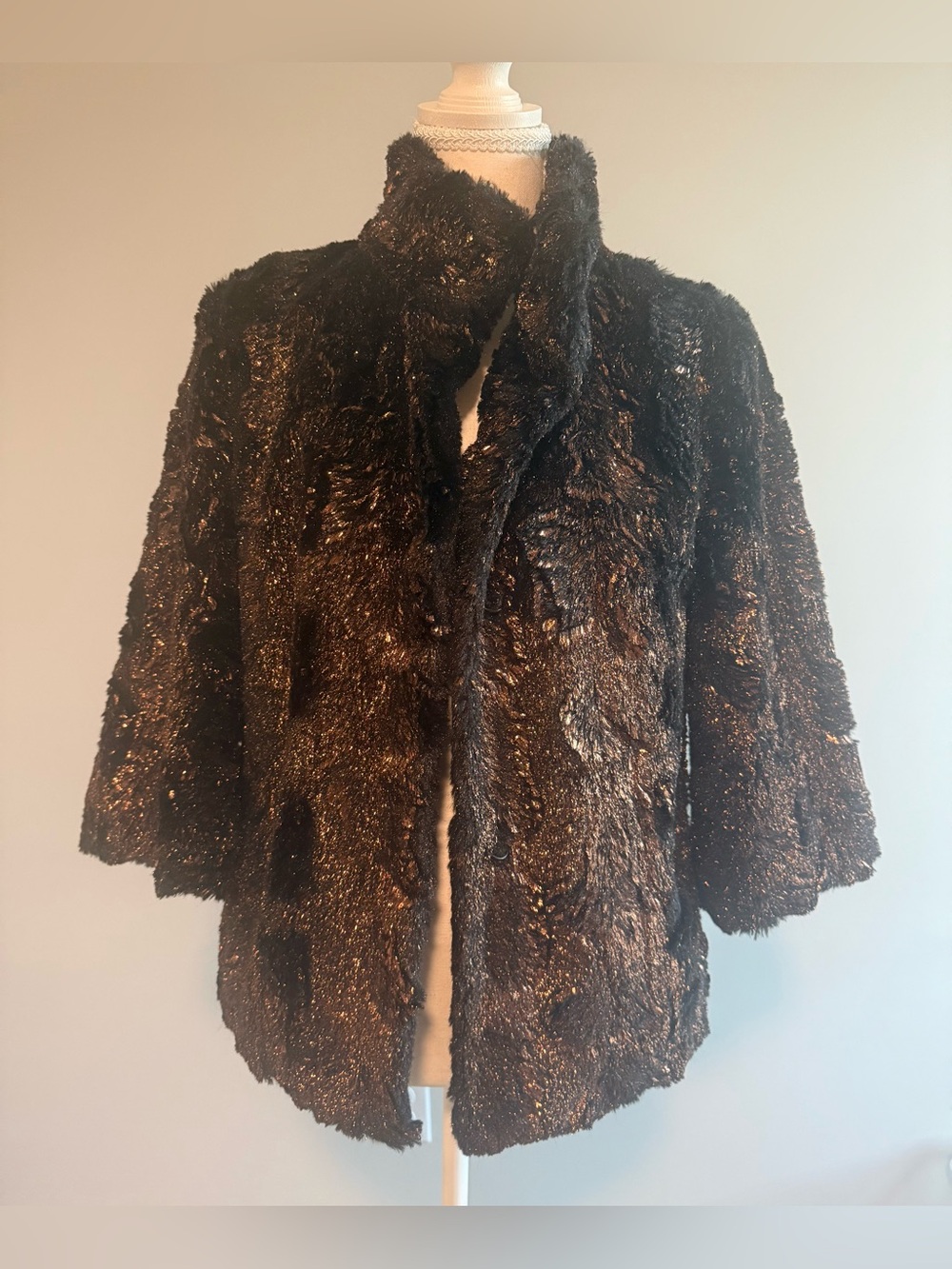FABULOUS FURS Brown & Black Teddy Jacket 3/4 Sleeves - Extra Small